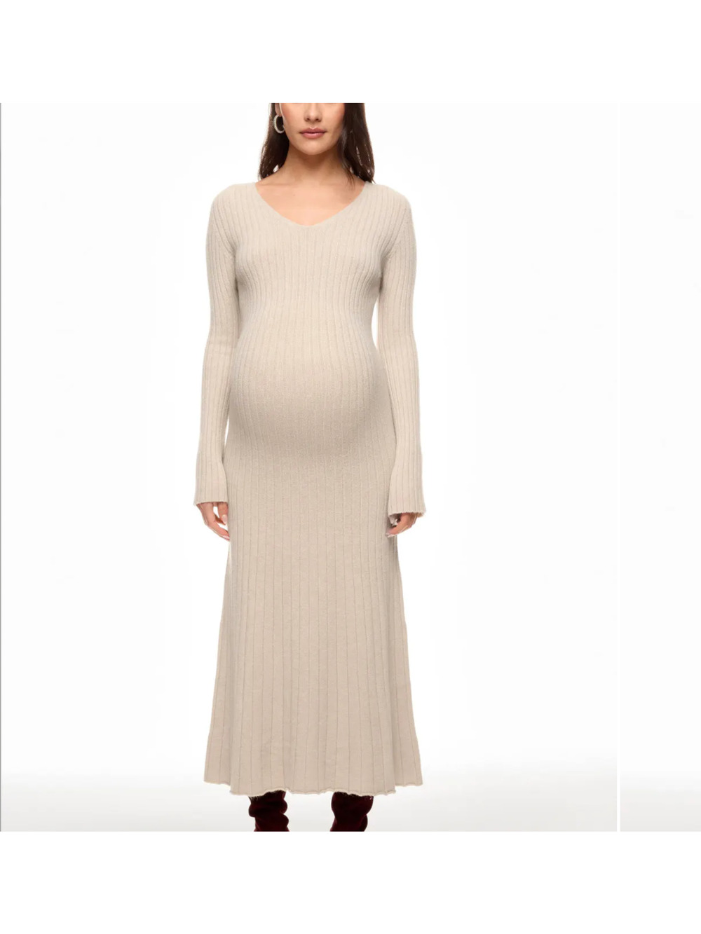 PIETRO BRUNELLI Maternity Beige Midi Sweater Dress MEDIUM Ribbed Italian $200
